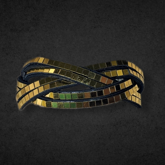 A12 Gold Disco Ball Wrap Bracelet Black Suede Metallic Crystal Rhinestone - Picture 9 of 12